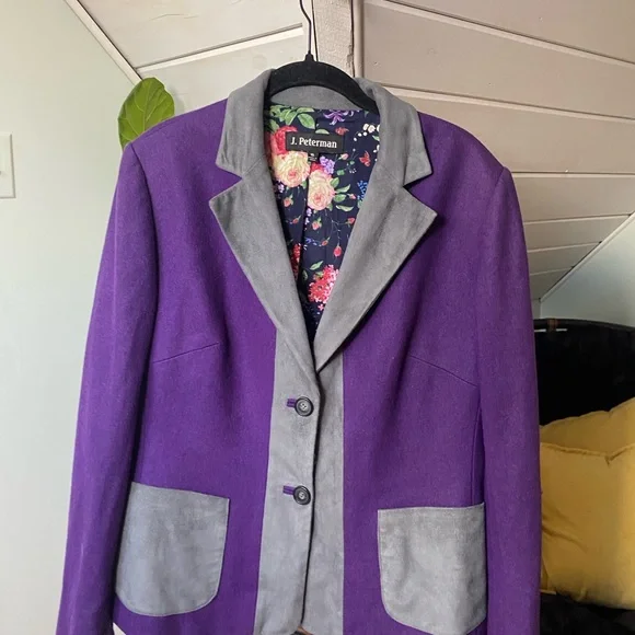 J. Peterman Company Wool Blend Blazer with Colorblock and Printed Lining Size 10 - Picture 12 of 12